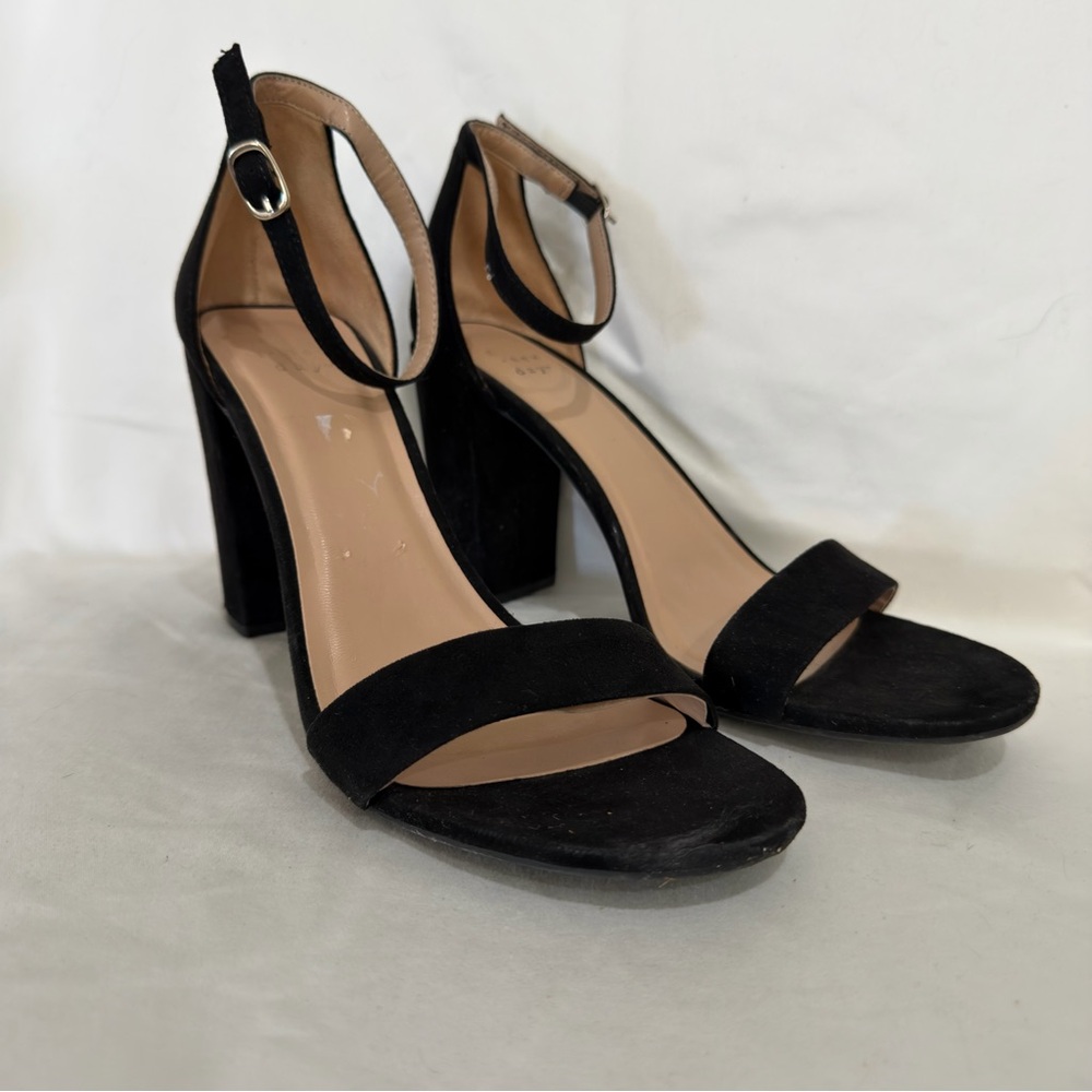 a new day Black Suede Ankle-Strap Block Heel Sandals
